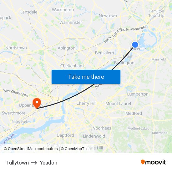 Tullytown to Yeadon map