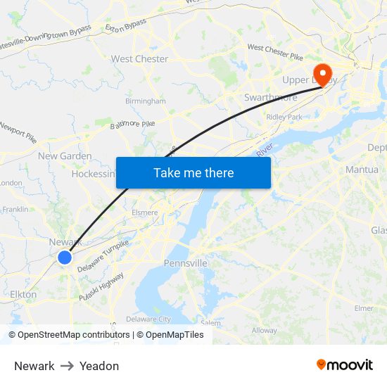 Newark to Yeadon map