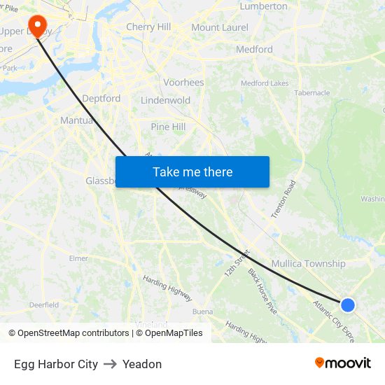 Egg Harbor City to Yeadon map