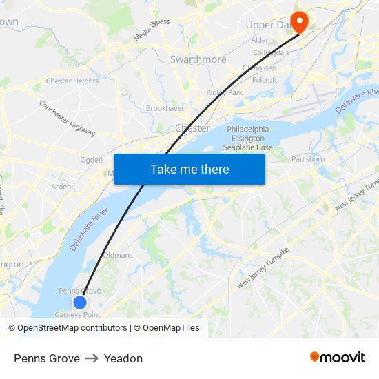 Penns Grove to Yeadon map