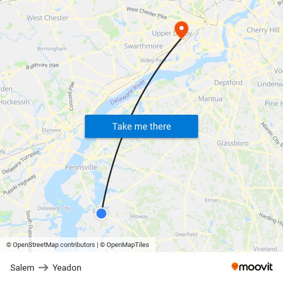 Salem to Yeadon map