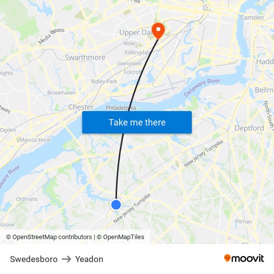 Swedesboro to Yeadon map