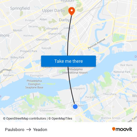Paulsboro to Yeadon map