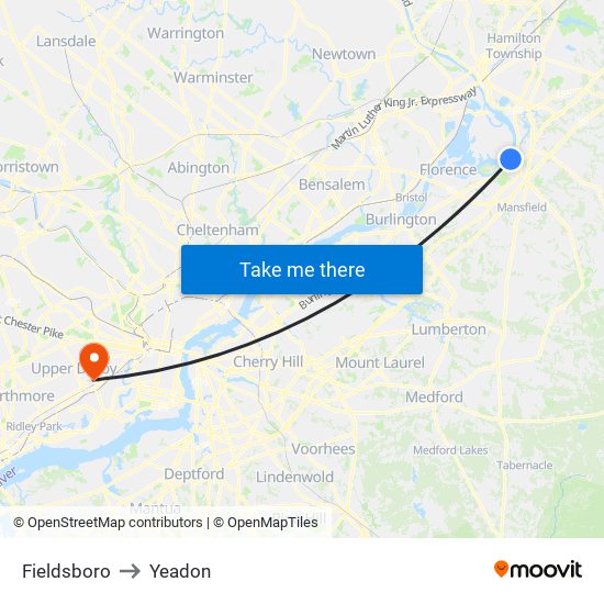 Fieldsboro to Yeadon map