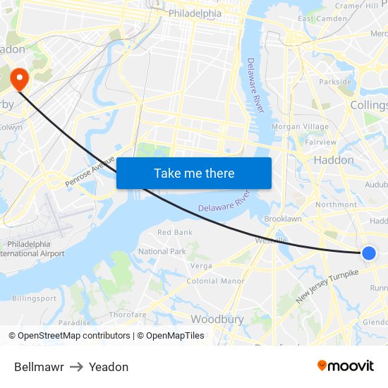 Bellmawr to Yeadon map