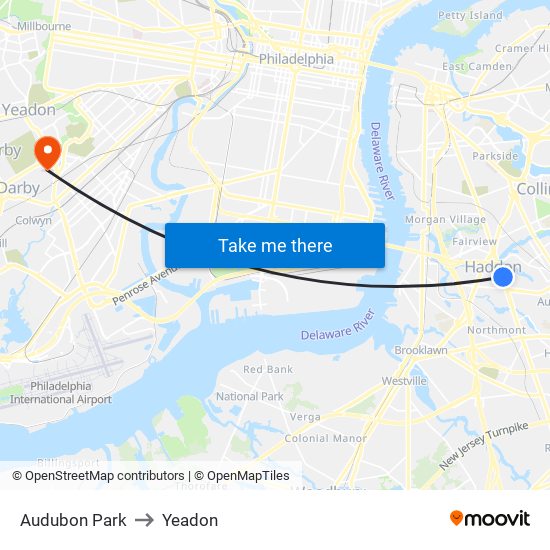 Audubon Park to Yeadon map