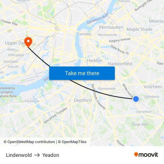 Lindenwold to Yeadon map