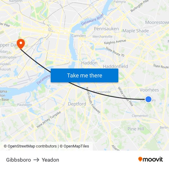 Gibbsboro to Yeadon map