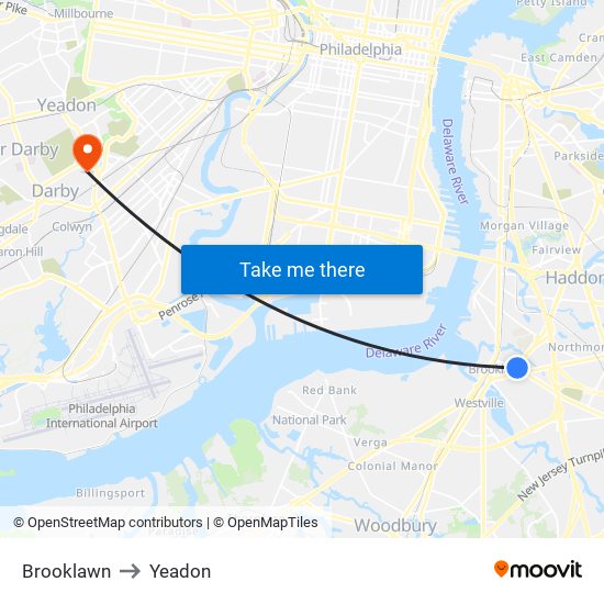 Brooklawn to Yeadon map