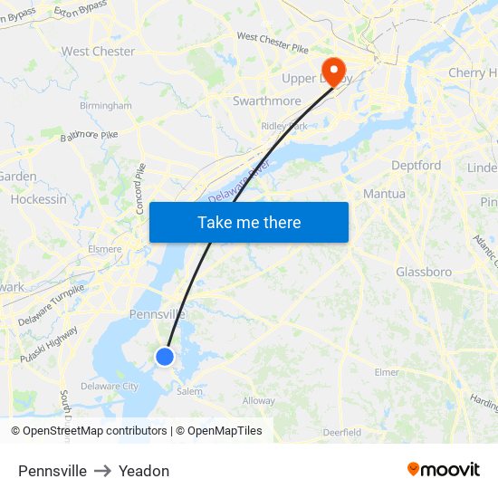 Pennsville to Yeadon map