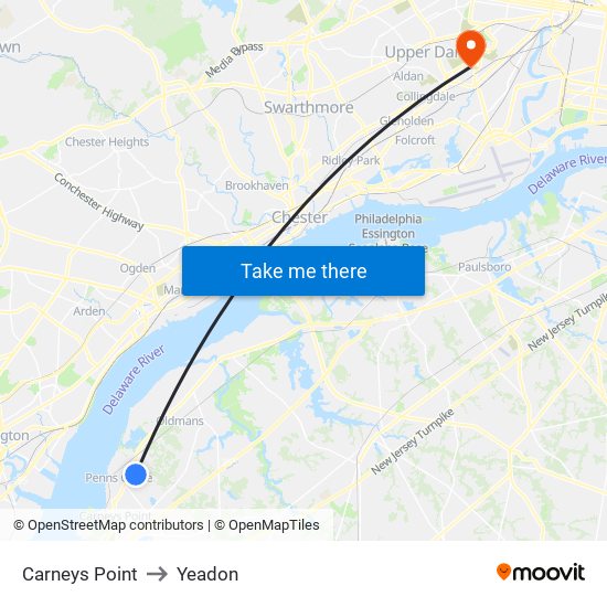 Carneys Point to Yeadon map