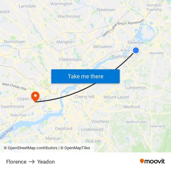 Florence to Yeadon map