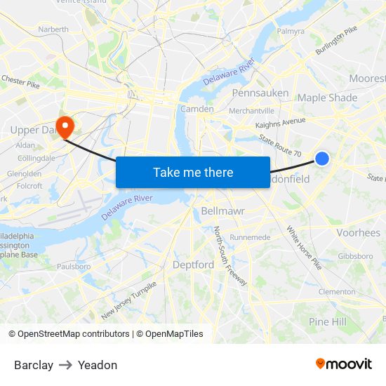 Barclay to Yeadon map