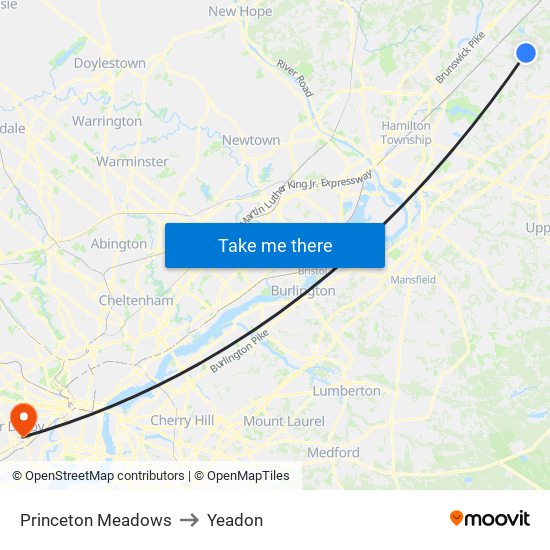 Princeton Meadows to Yeadon map