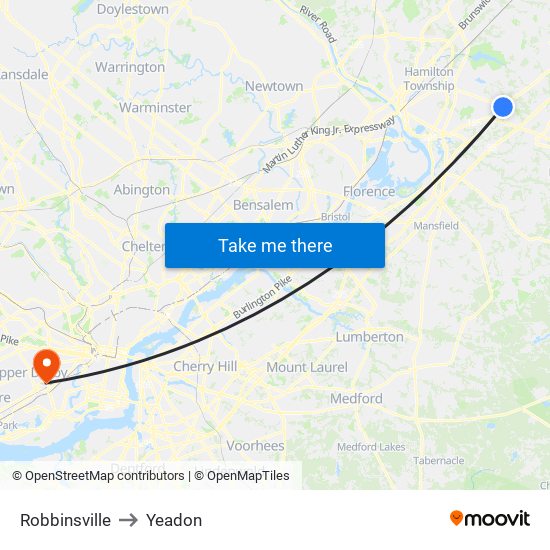 Robbinsville to Yeadon map