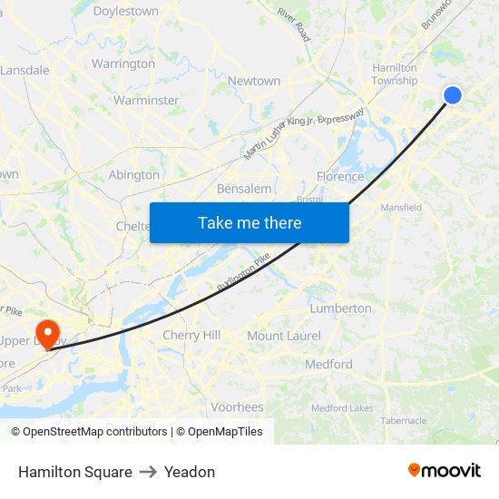 Hamilton Square to Yeadon map