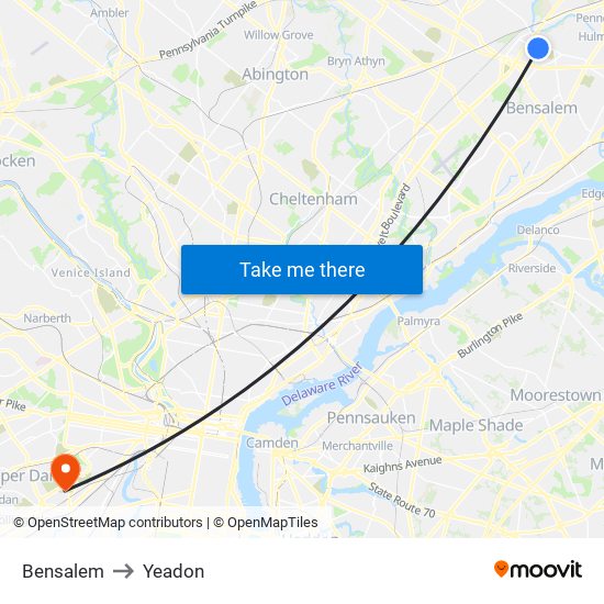 Bensalem to Yeadon map