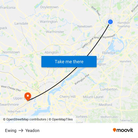 Ewing to Yeadon map