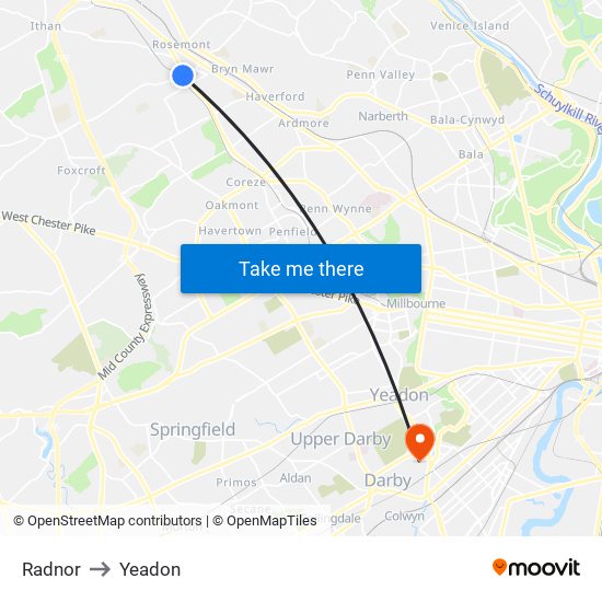 Radnor to Yeadon map