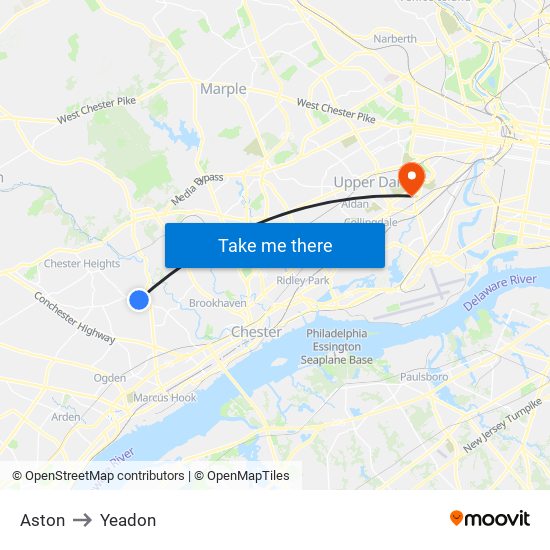 Aston to Yeadon map