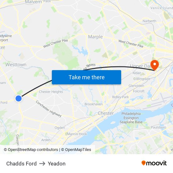 Chadds Ford to Yeadon map