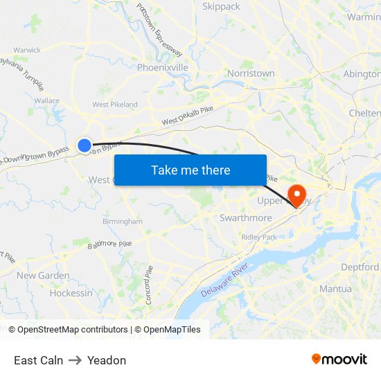 East Caln to Yeadon map