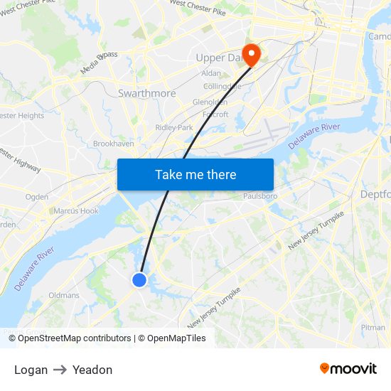 Logan to Yeadon map