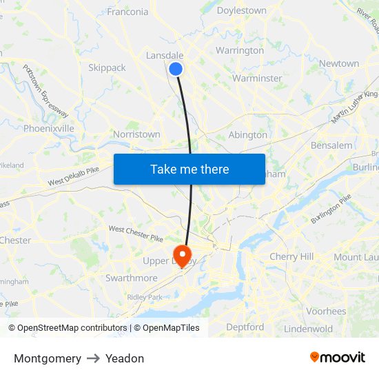 Montgomery to Yeadon map