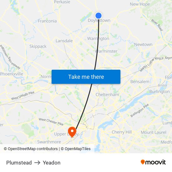 Plumstead to Yeadon map