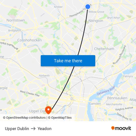 Upper Dublin to Yeadon map