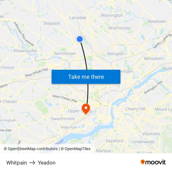Whitpain to Yeadon map