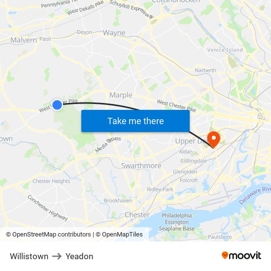 Willistown to Yeadon map