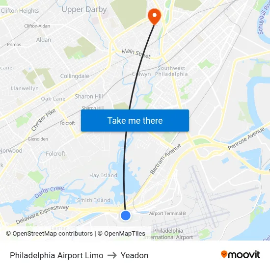 Philadelphia Airport Limo to Yeadon map