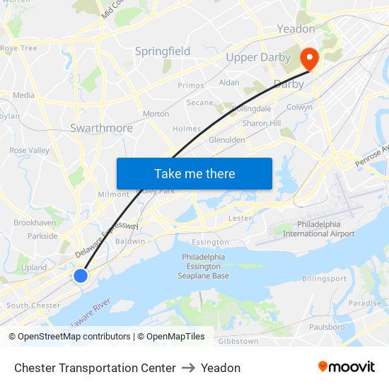 Chester Transportation Center to Yeadon map