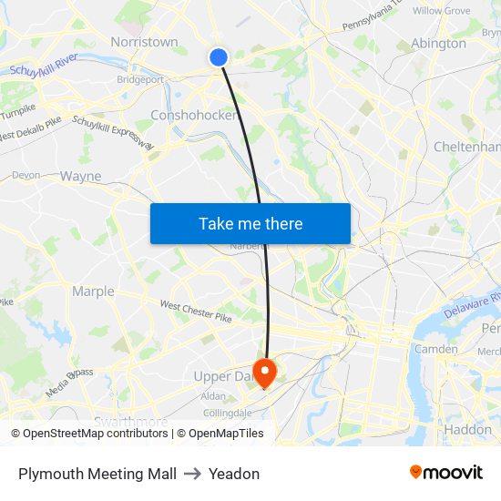 Plymouth Meeting Mall to Yeadon map
