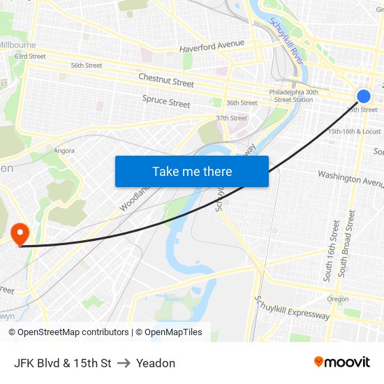 JFK Blvd & 15th St to Yeadon map