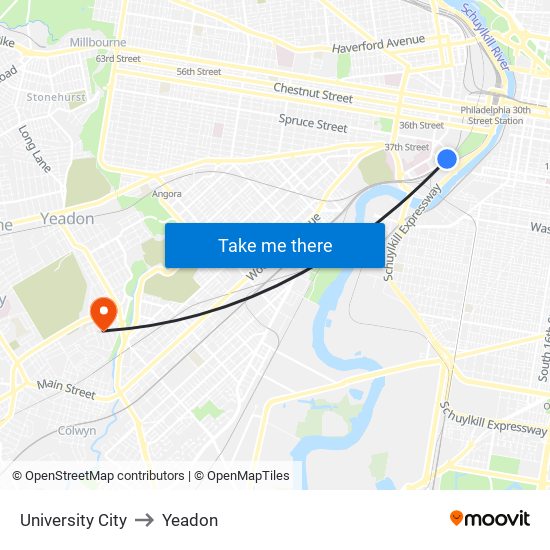 University City to Yeadon map