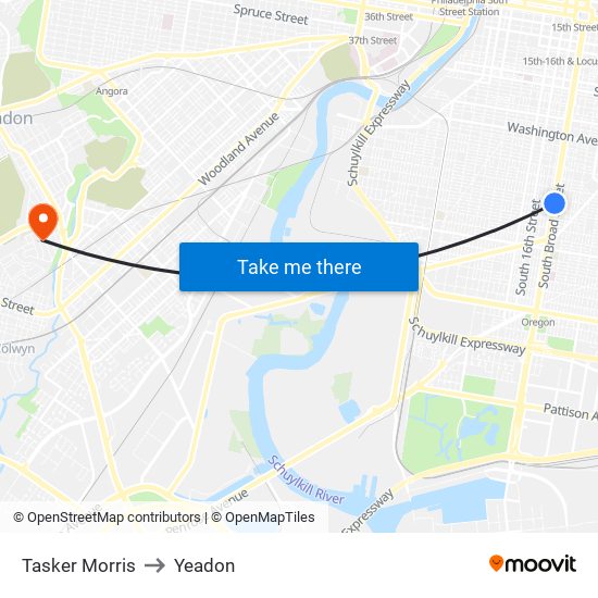 Tasker Morris to Yeadon map