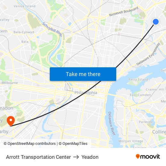 Arrott Transportation Center to Yeadon map