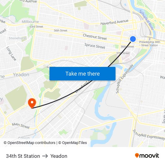 34th St Station to Yeadon map
