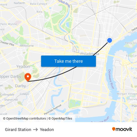 Girard Station to Yeadon map