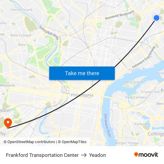 Frankford Transportation Center to Yeadon map