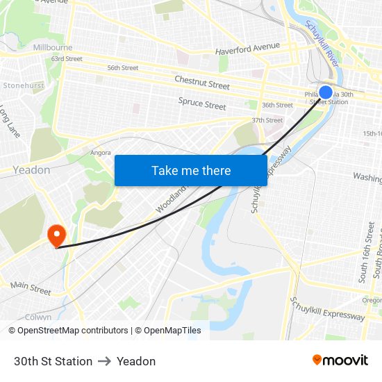 30th St Station to Yeadon map