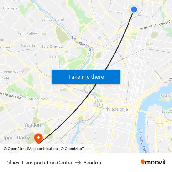 Olney Transportation Center to Yeadon map