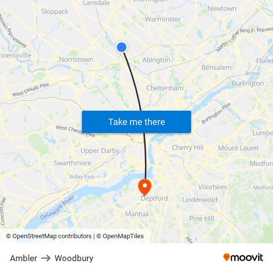 Ambler to Woodbury map
