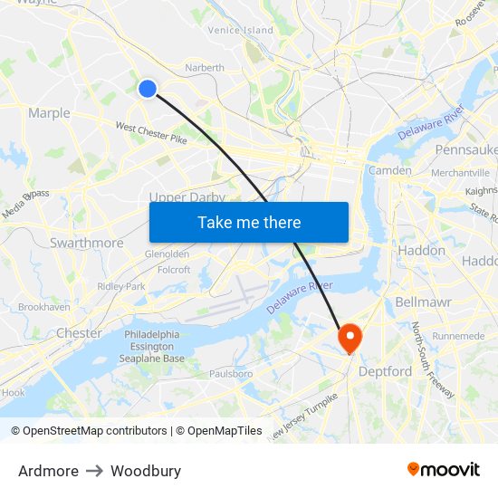 Ardmore to Woodbury map