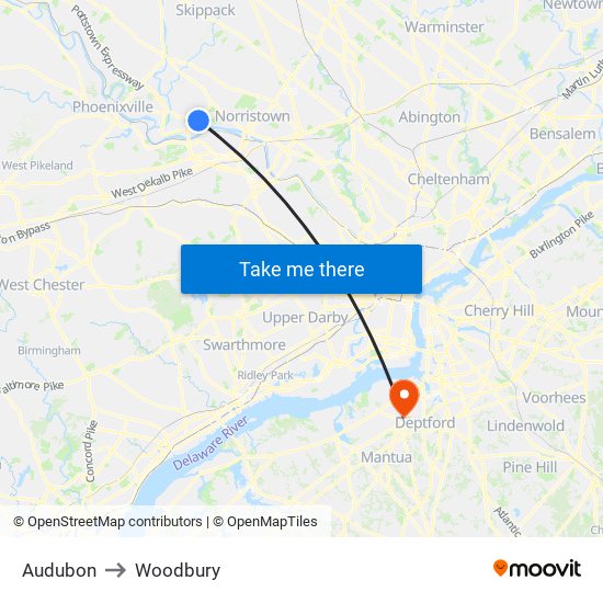 Audubon to Woodbury map