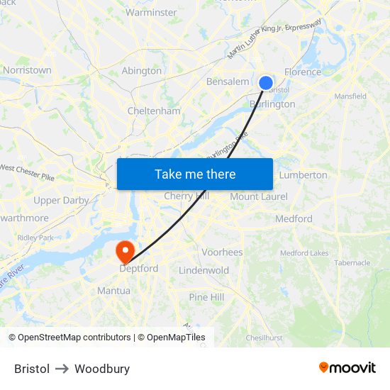 Bristol to Woodbury map