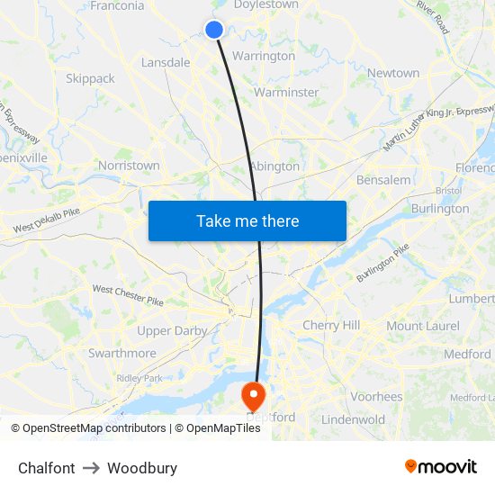 Chalfont to Woodbury map