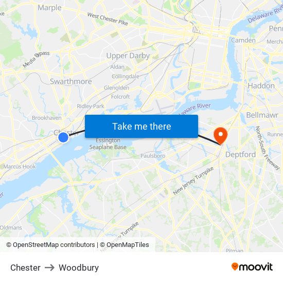 Chester to Woodbury map